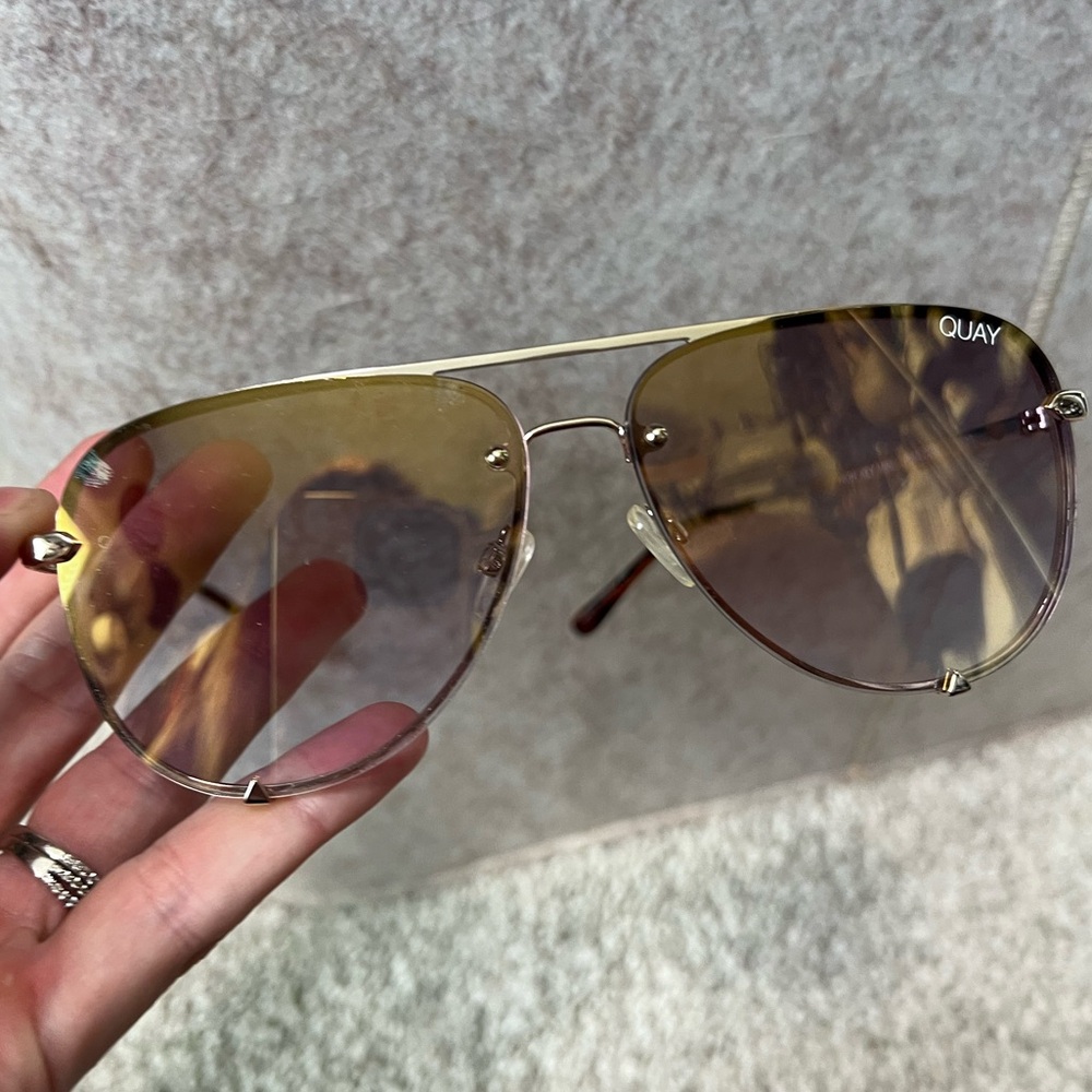 Quay Australia High Key Mini Rimless Gold Aviator Sunglasses